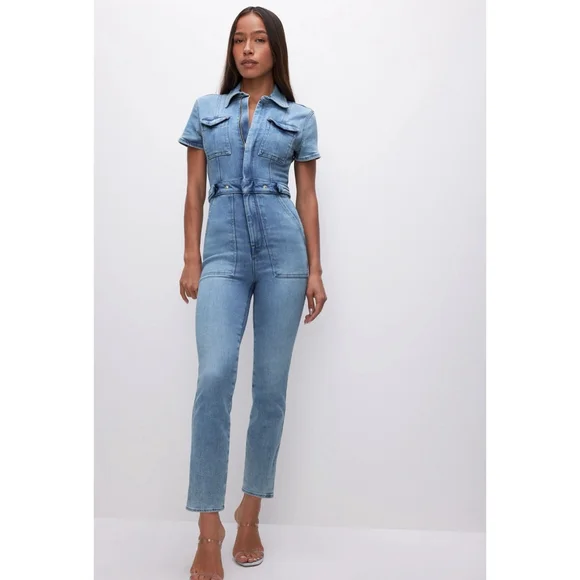 NWT Good American Fit For Success Denim Jumpsuit – Medium Blue Wash, Size Small - Picture 1 of 7